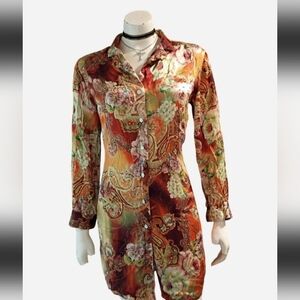 Vintage Chanteuse Women's Sz XS 100% Silk Colorful Paisley Pattern Tunic/Dress
